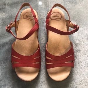 Dansko Womens Red Wedge Sandal. Size 8/39